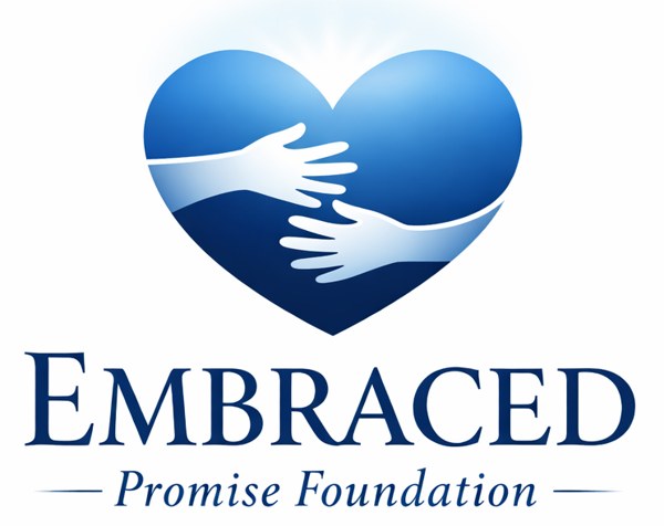 Embraced Promise Foundation logo: two hands embracing inside a blue heart